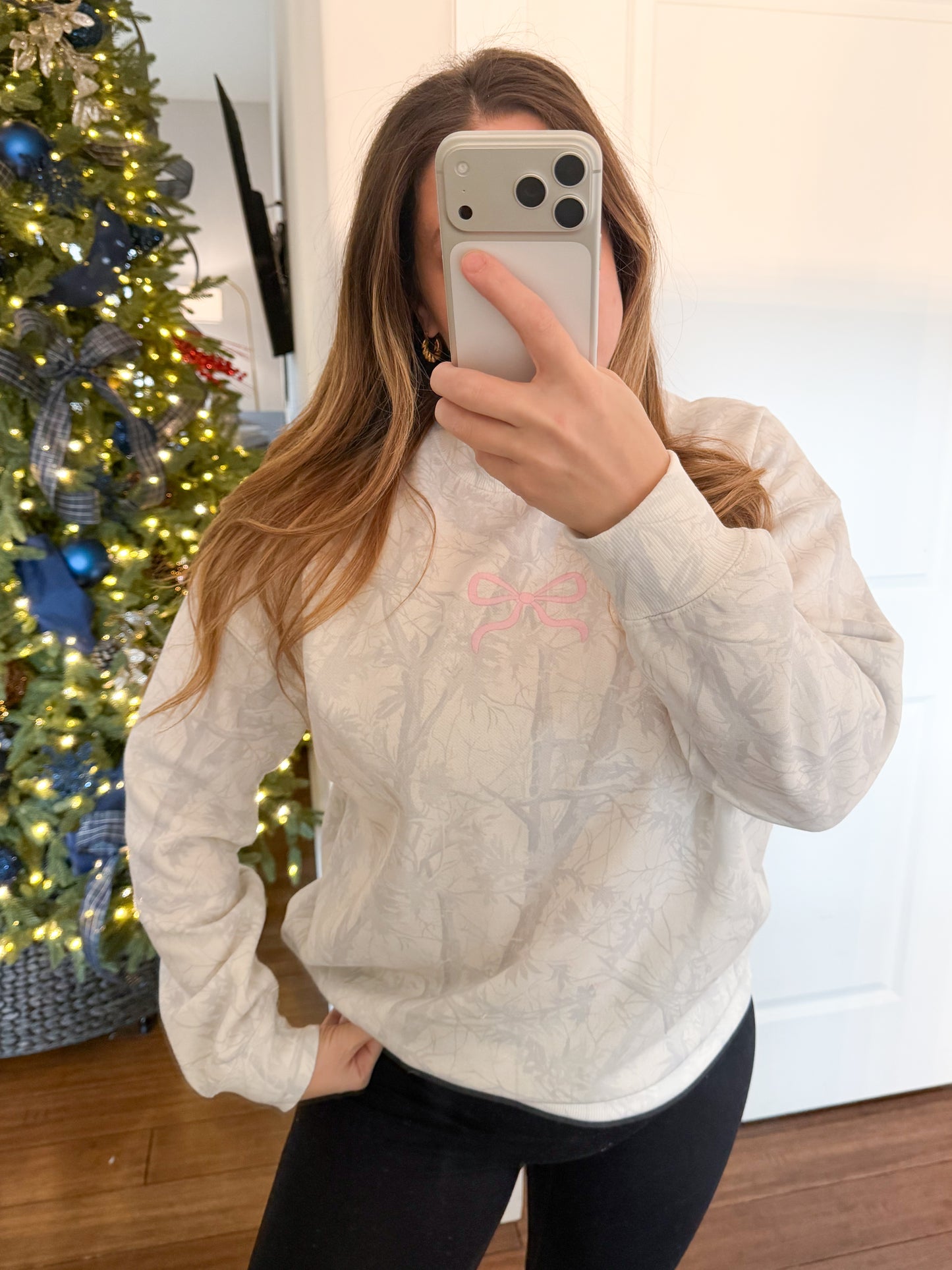 Embroidered Bow Camo Crew *12/18 Ship Date*