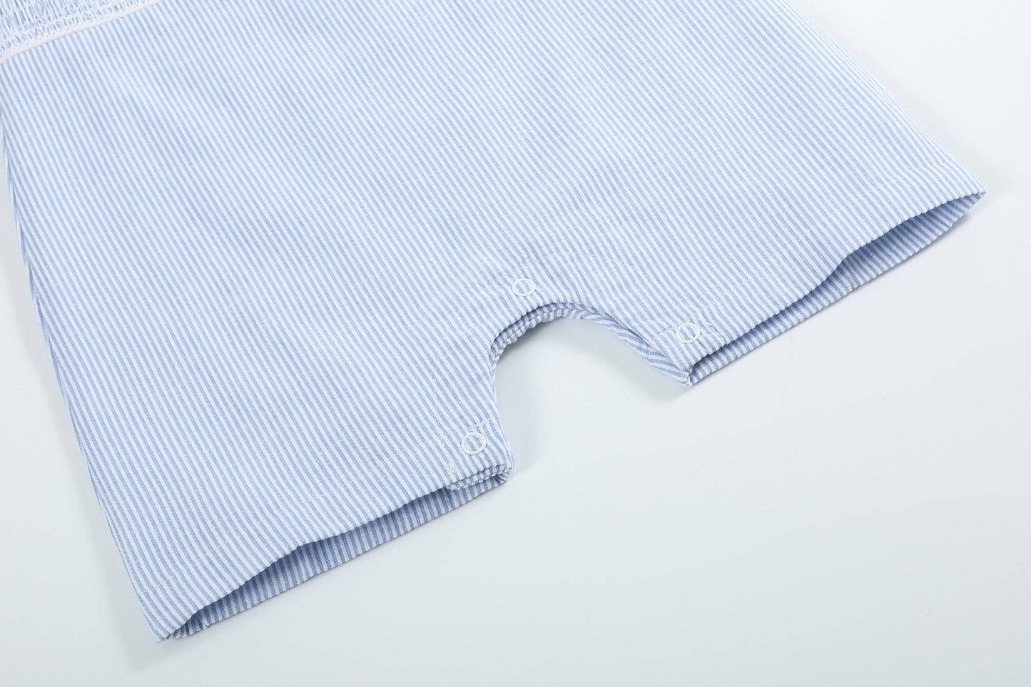 Light Blue Seersucker Bunny Smocked Shortalls