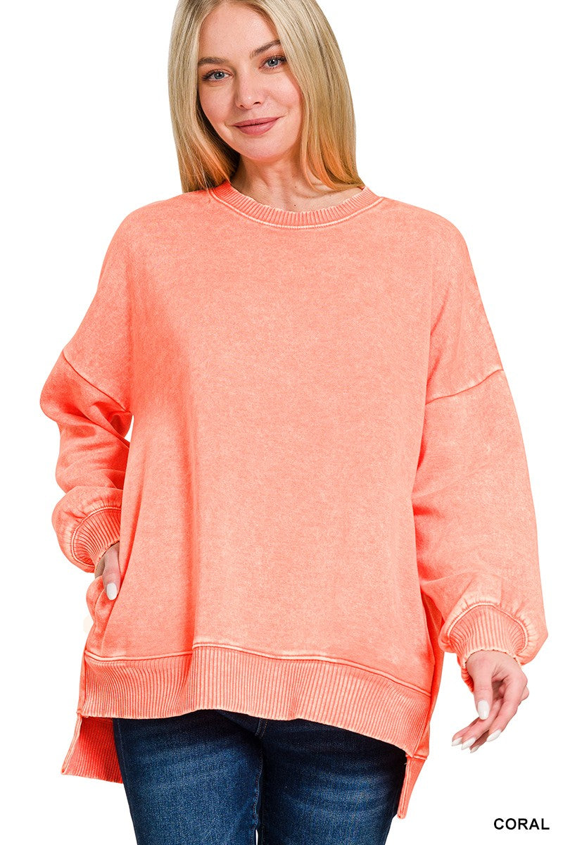 Acid Wash Fleece Hi-low Hem Pullover