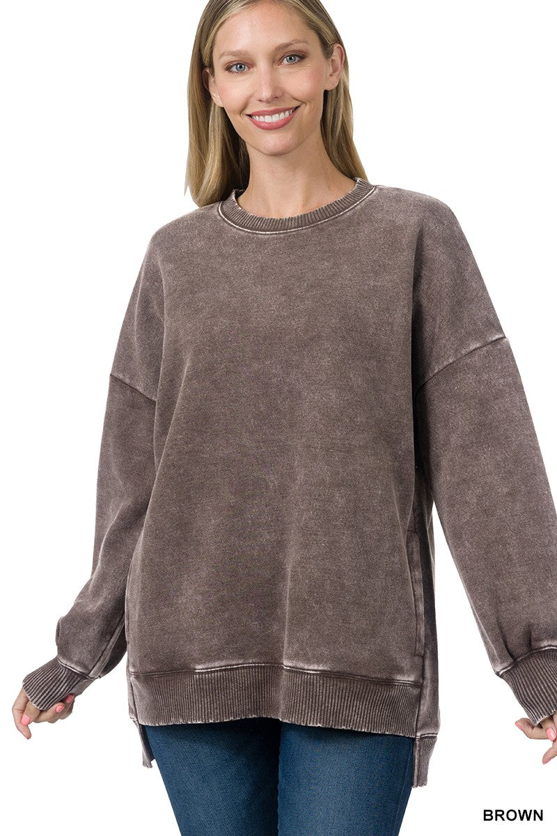 Acid Wash Fleece Hi-low Hem Pullover