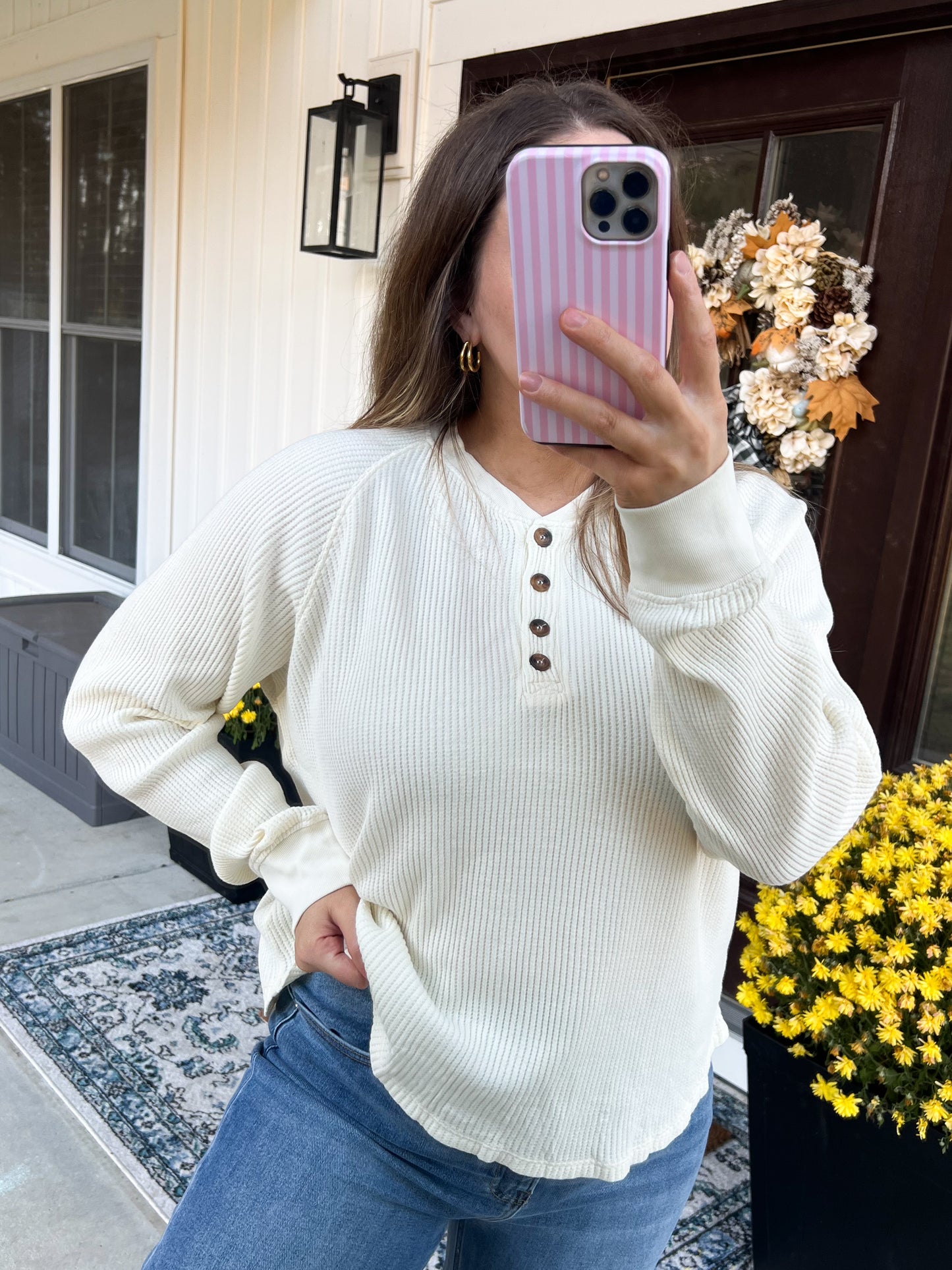 The Nora Thermal Henley - Cream