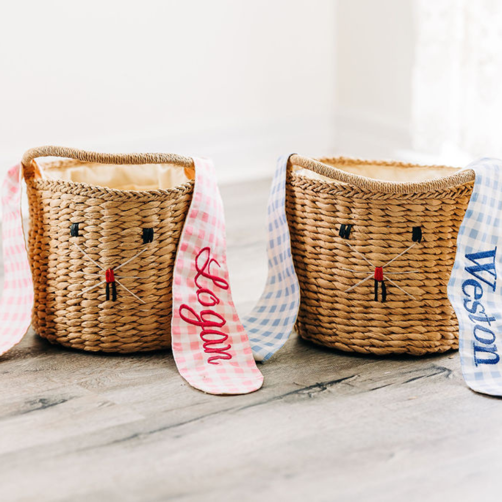 Gingham Kids Easter Basket - Easter Bunny Ears