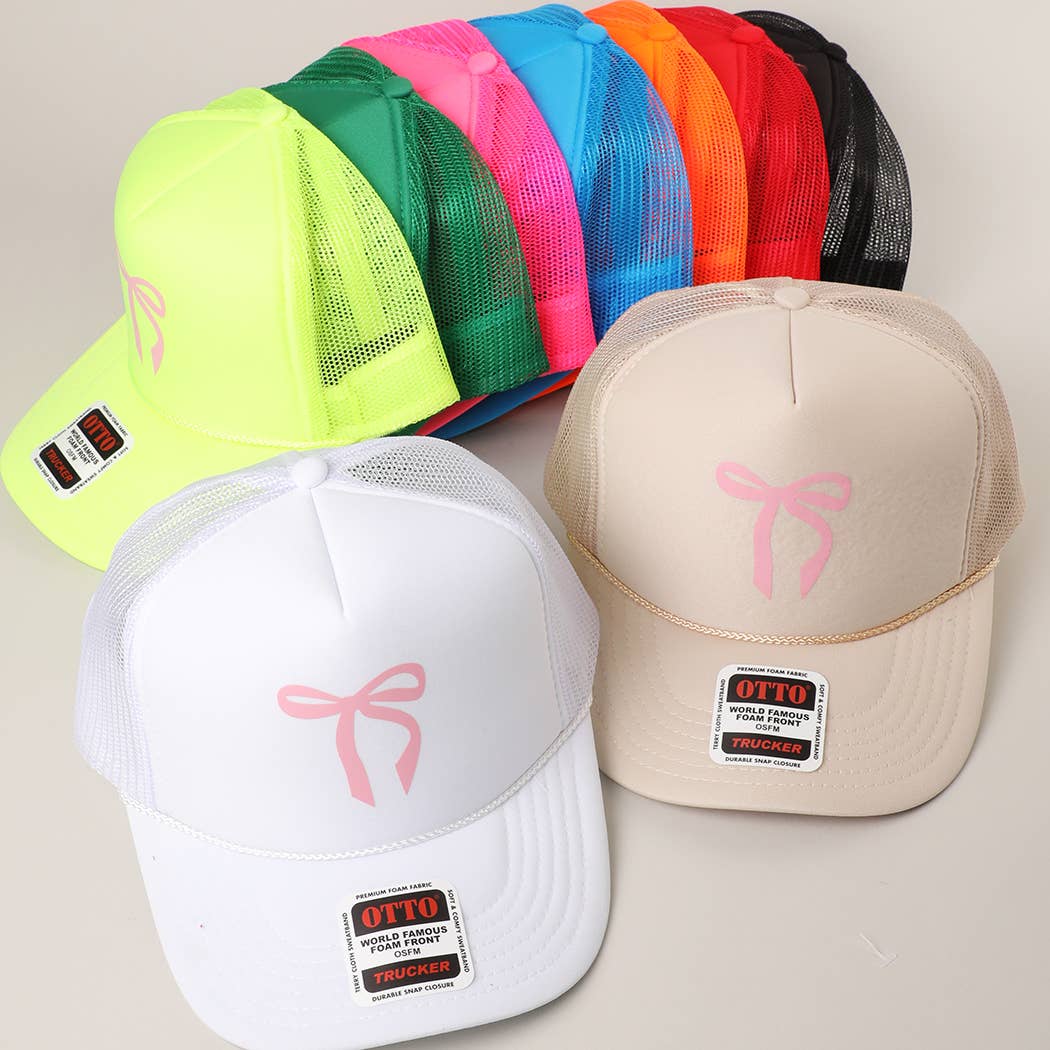 Color Pop Bow Graphic Mesh Back Trucker Hat