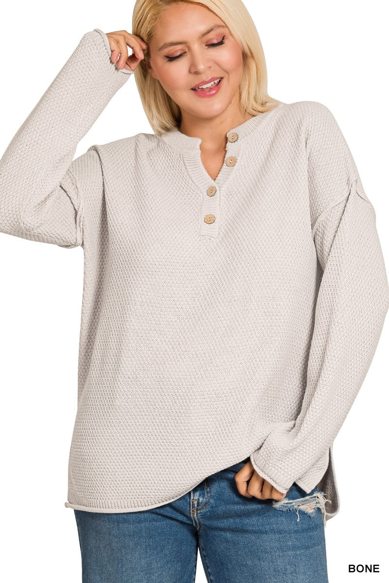 Door Buster! Plus Everyday Basic Henley Sweater