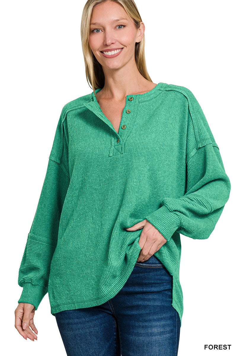 Door Buster! Ribbed Brushed Henley Sweater