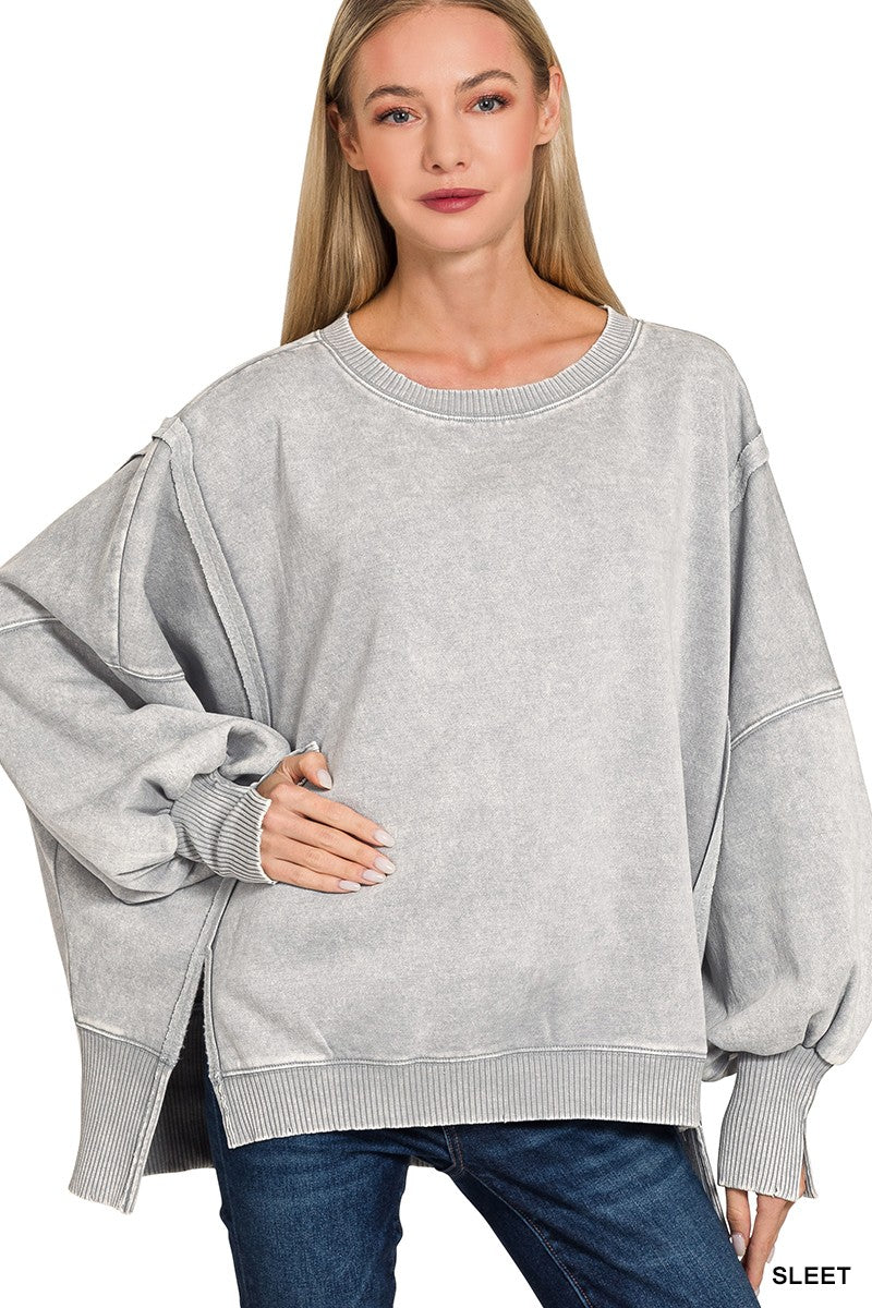 Acid Wash Slouchy Sleeve Pullover