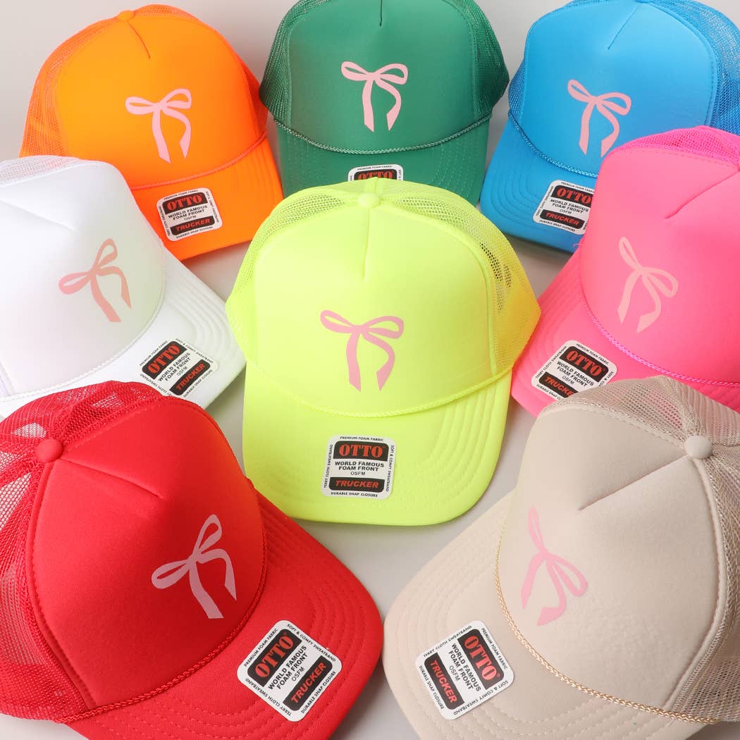 Color Pop Bow Graphic Mesh Back Trucker Hat