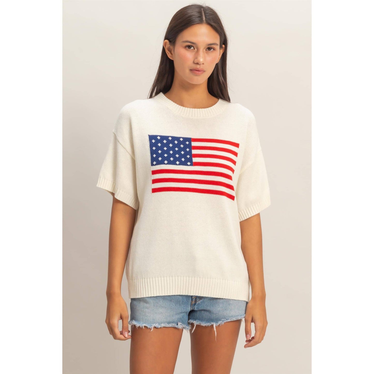 American Flag Knit Top: Cream
