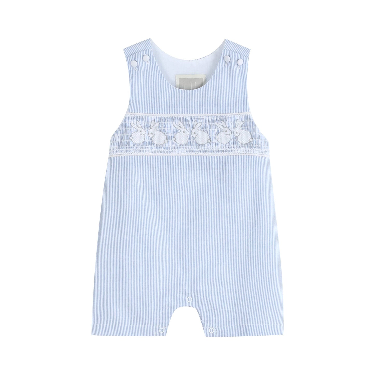Light Blue Seersucker Bunny Smocked Shortalls
