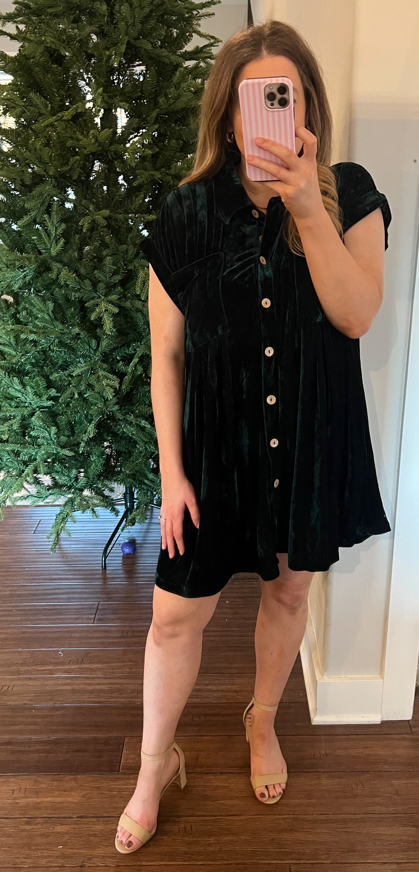 Velvet Evergreen Babydoll Dress