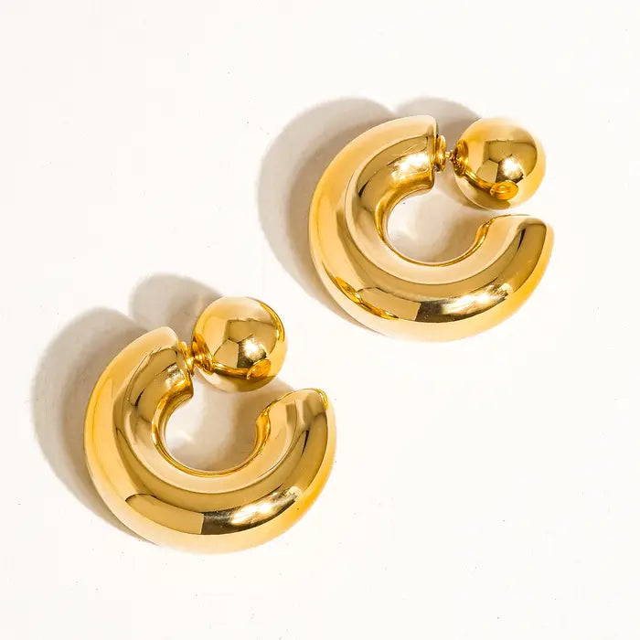 Fernanda 16K Gold Non-Tarnish Ball C Hoop Earring