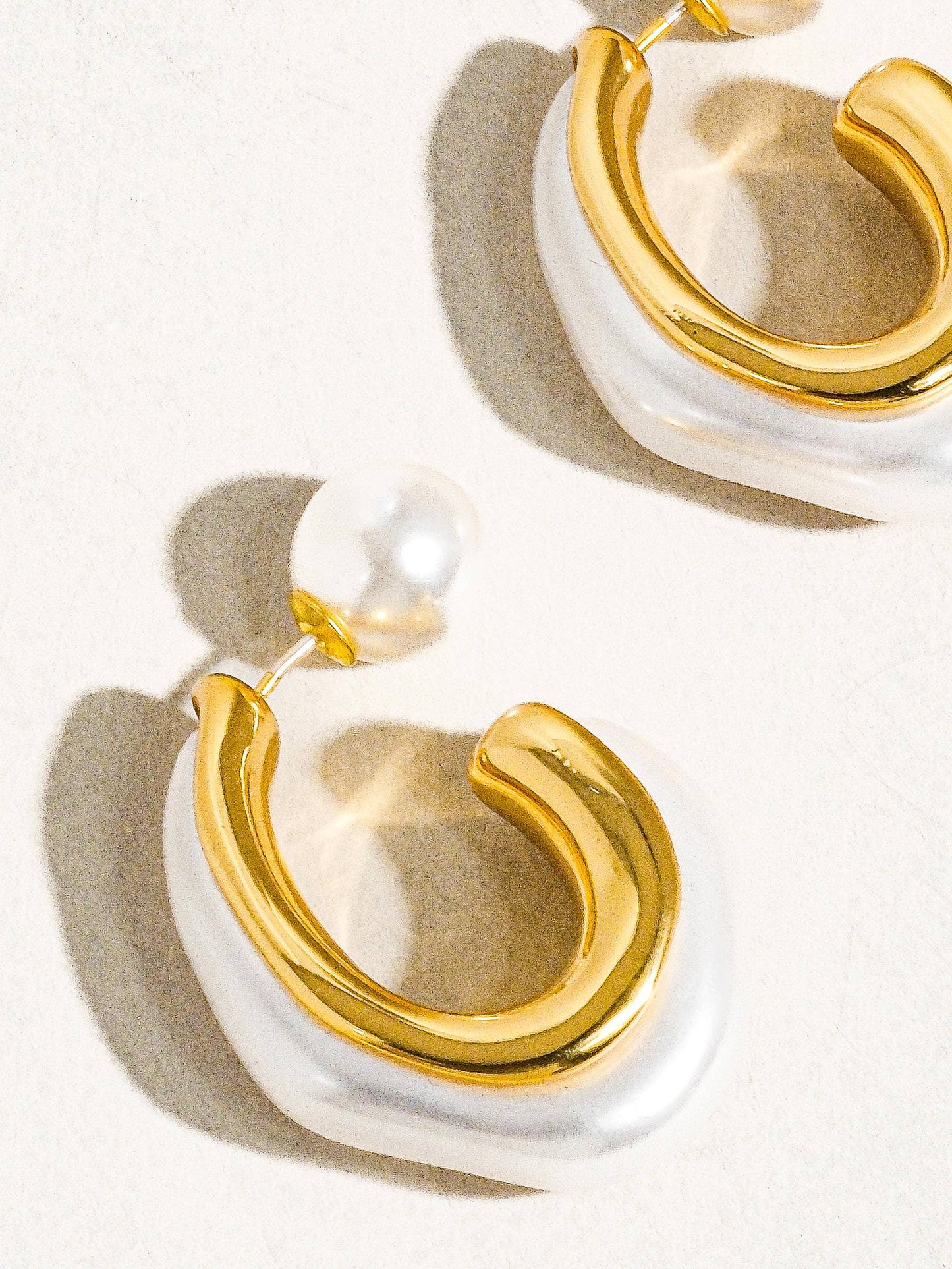 Kinsley Classic Pearl C Hoop Earring: White