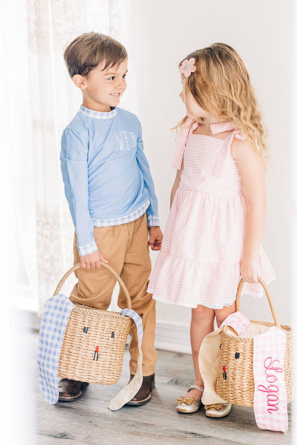 Gingham Kids Easter Basket - Easter Bunny Ears