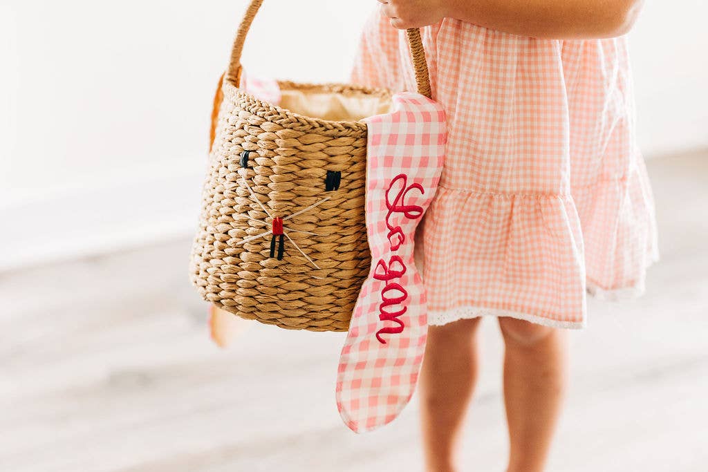 Gingham Kids Easter Basket - Easter Bunny Ears
