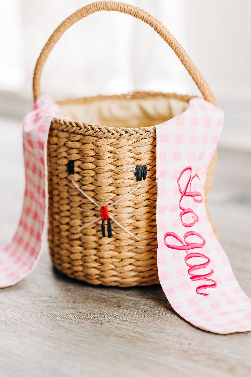 Gingham Kids Easter Basket - Easter Bunny Ears