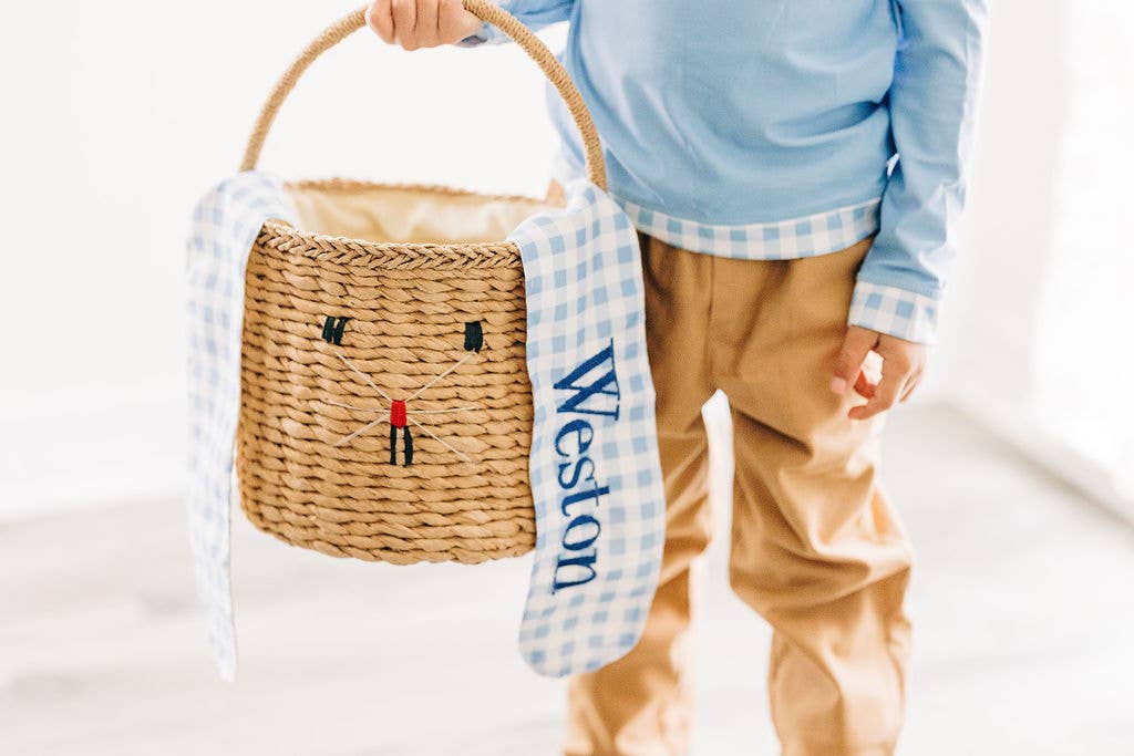 Gingham Kids Easter Basket - Easter Bunny Ears