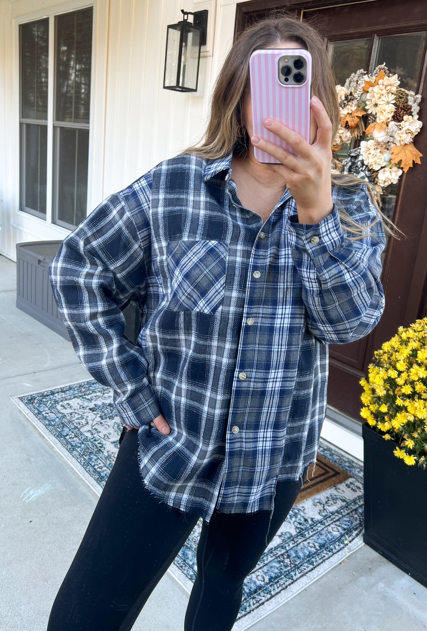 Blue Raw Hem Flannel