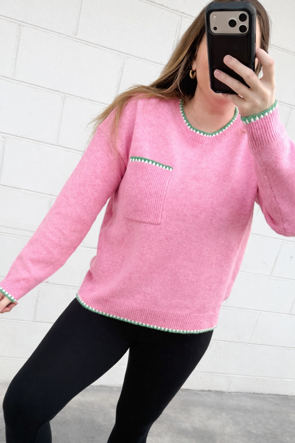 Blanket Stitched Solid Sweater