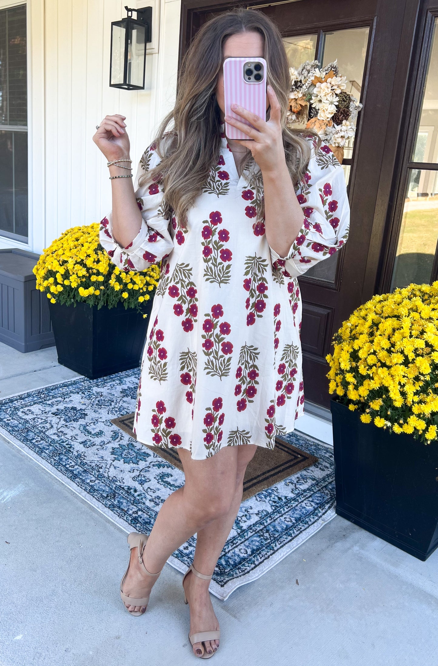 Harvest Blooms Mini Dress - Cream