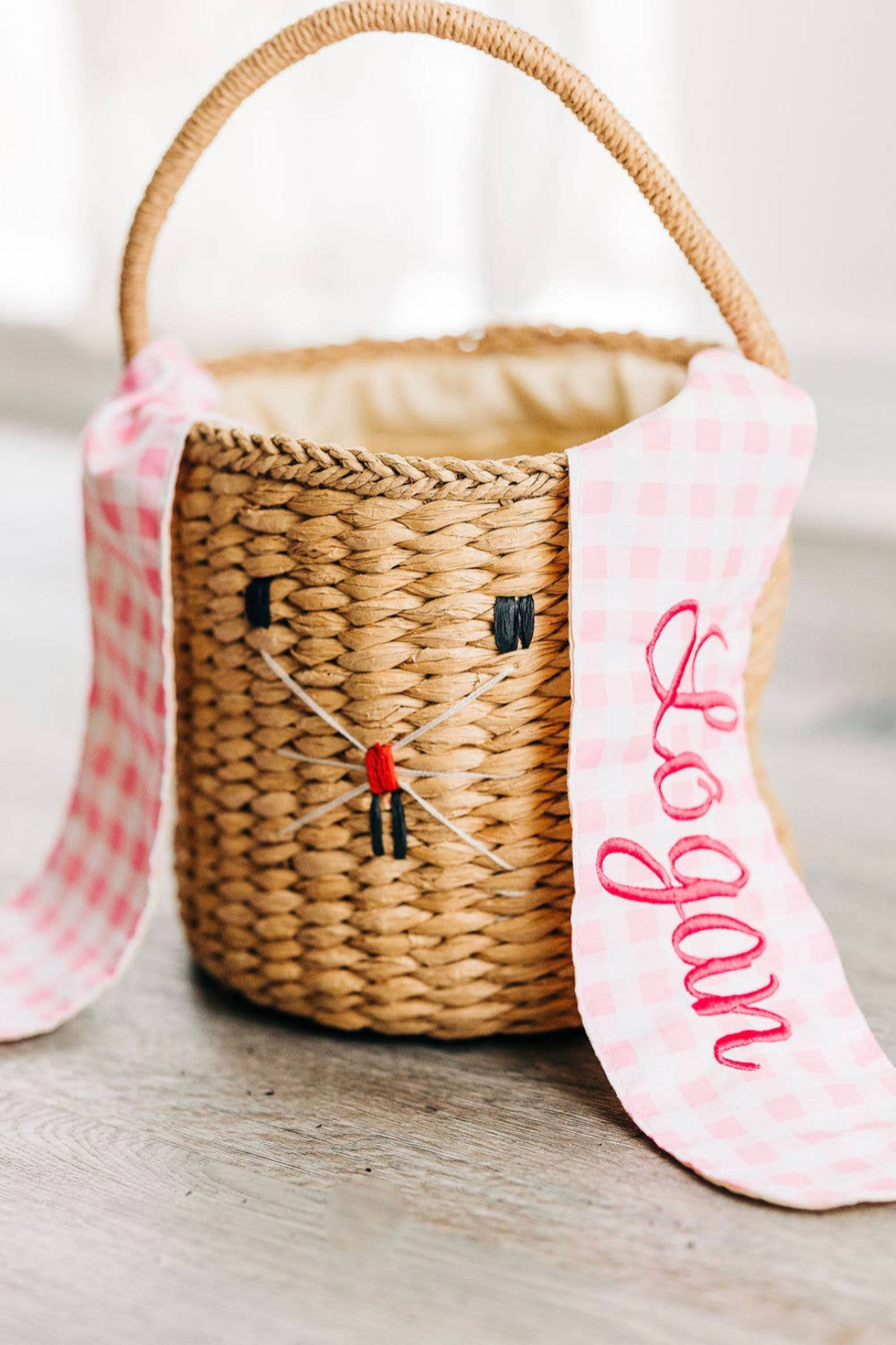 Gingham Kids Easter Basket - Easter Bunny Ears