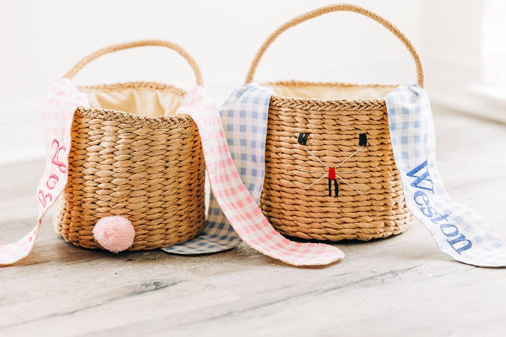 Gingham Kids Easter Basket - Easter Bunny Ears