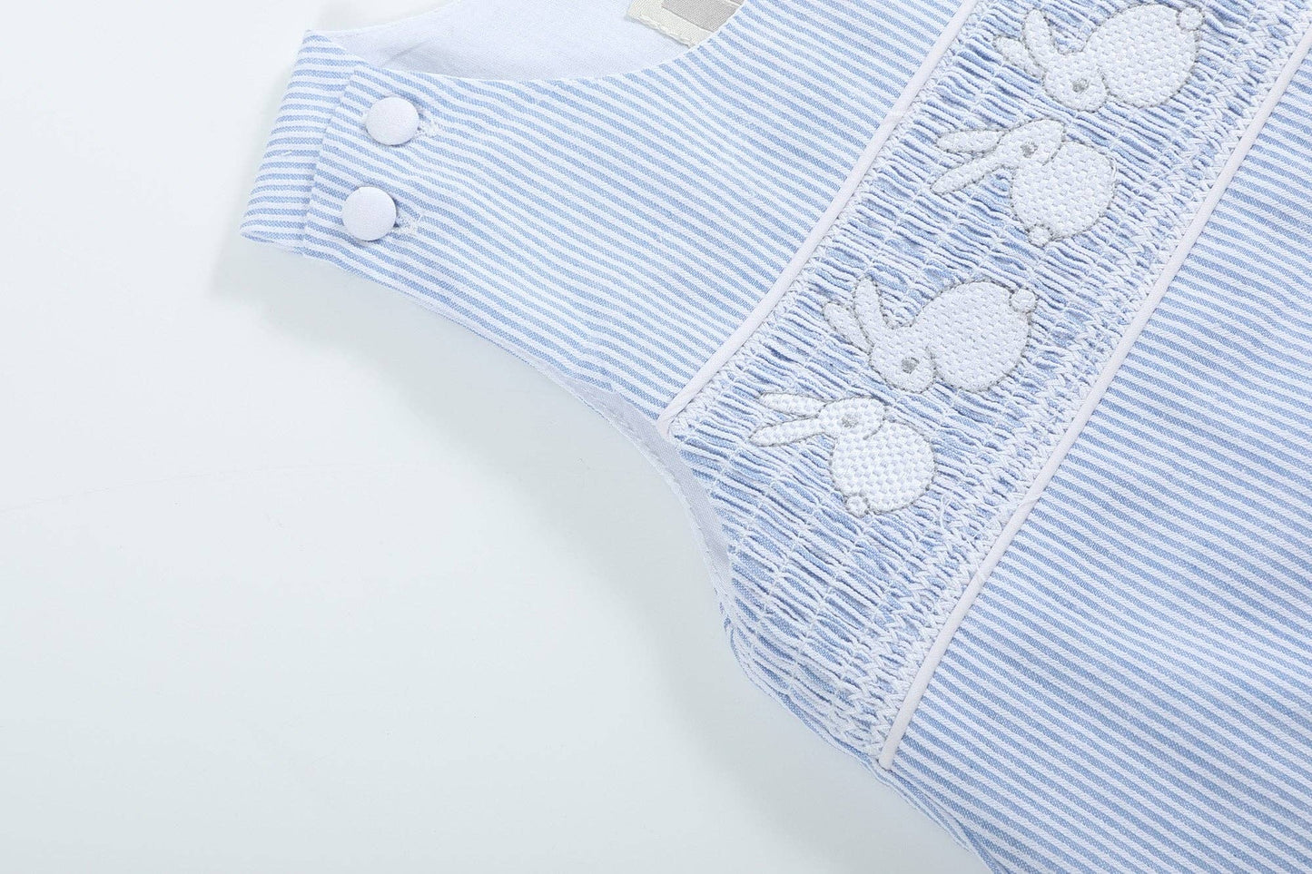 Light Blue Seersucker Bunny Smocked Shortalls