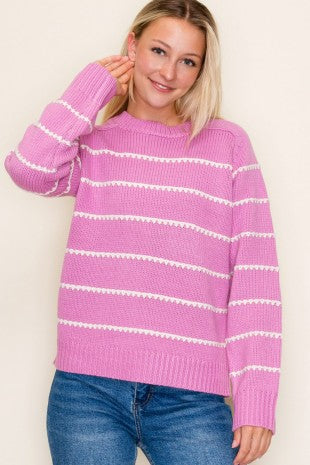 Blanket Stitch Striped Sweater