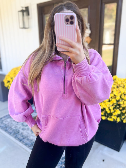 The Emery Hooded Half Zip - Mauve