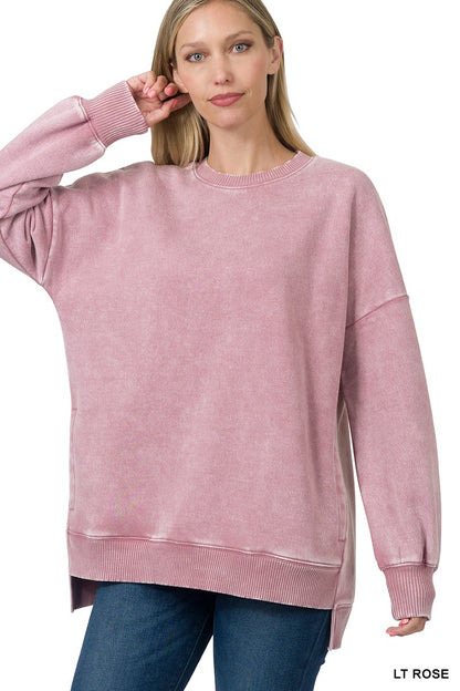 Acid Wash Fleece Hi-low Hem Pullover