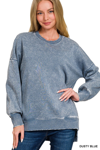 Acid Wash Fleece Hi-low Hem Pullover