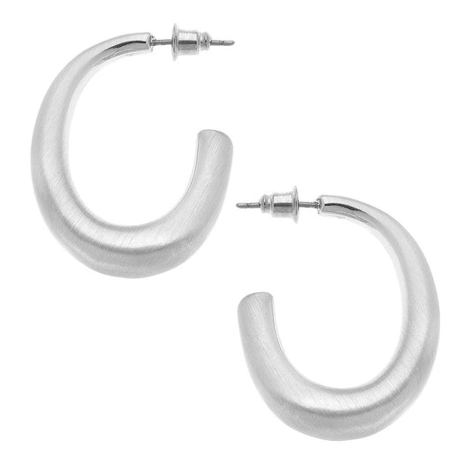 Naomi Satin Hoop Earrings: Satin Silver