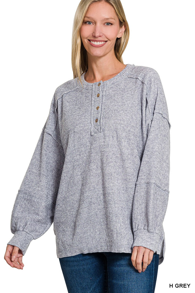 Door Buster! Ribbed Brushed Henley Sweater