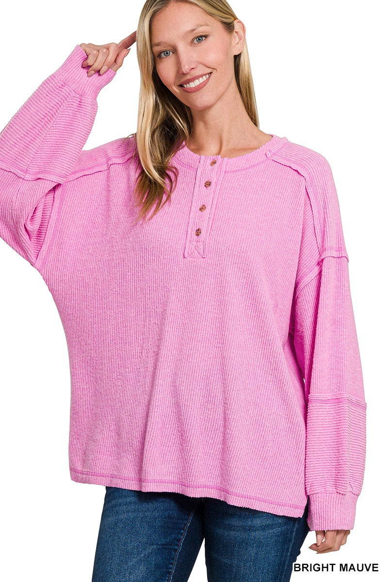 Door Buster! Ribbed Brushed Henley Sweater