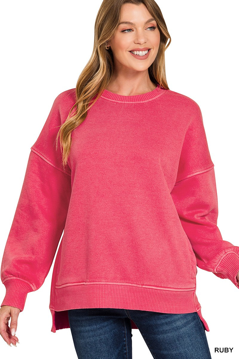 Pigmented Fleece Hi-low Hem Pullover