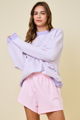 Spring's Striped Mock Neck - Pink, Purple, Blue