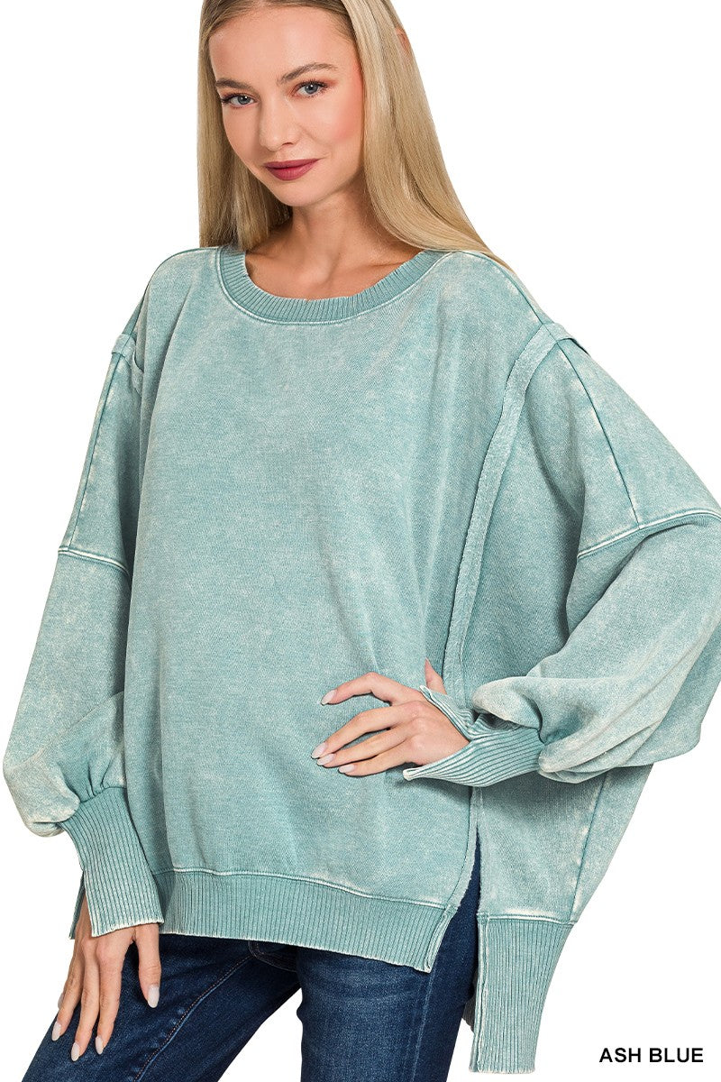 Acid Wash Slouchy Sleeve Pullover