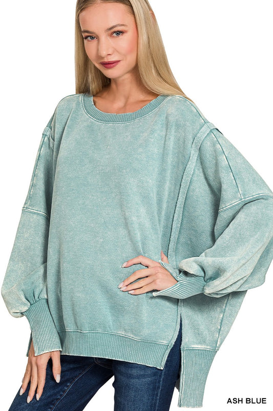 Acid Wash Slouchy Sleeve Pullover