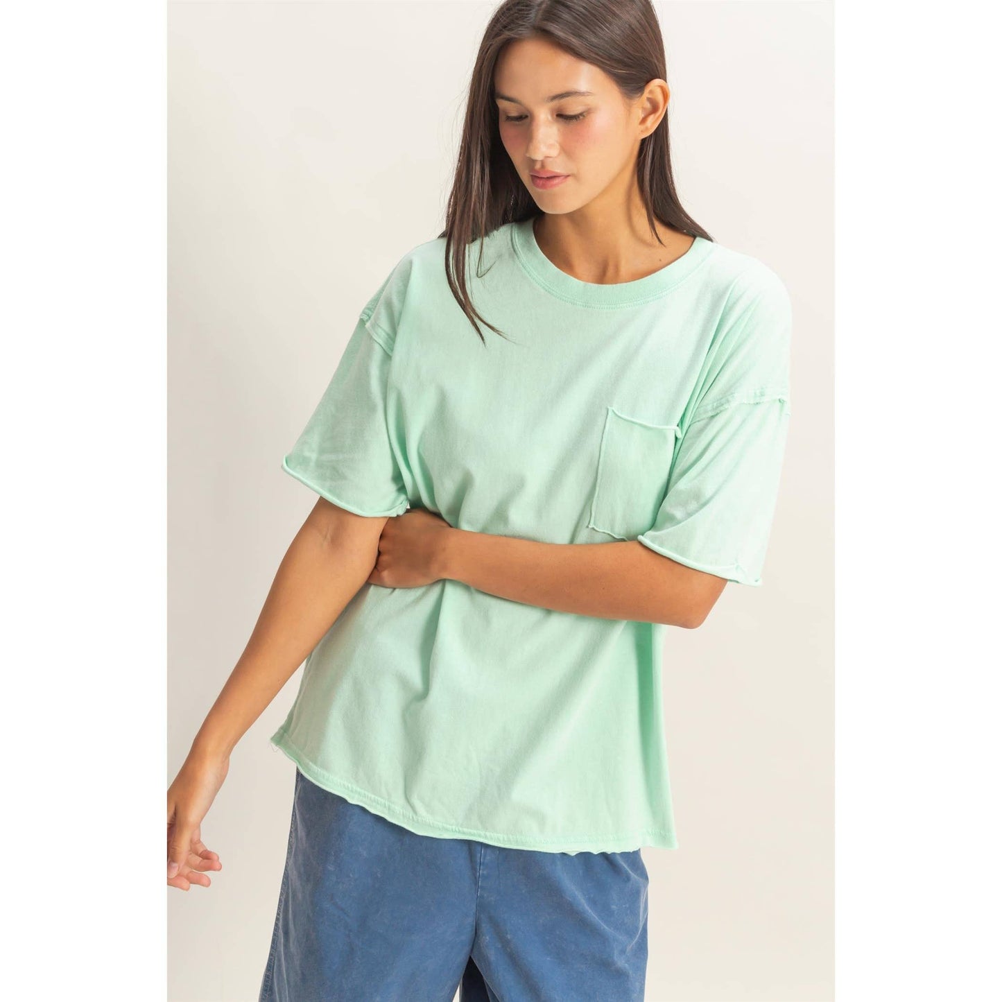 Washed Pocket Crew Neck T-Shirt