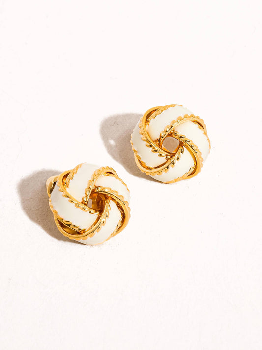 Astor Basket Weaved Ball Studs: White