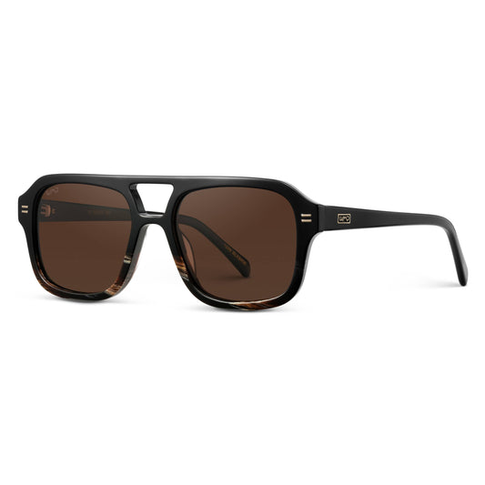 Sydney - Women's Bold Retro Aviator Sunglasses: Black Mineral / Brown Lens