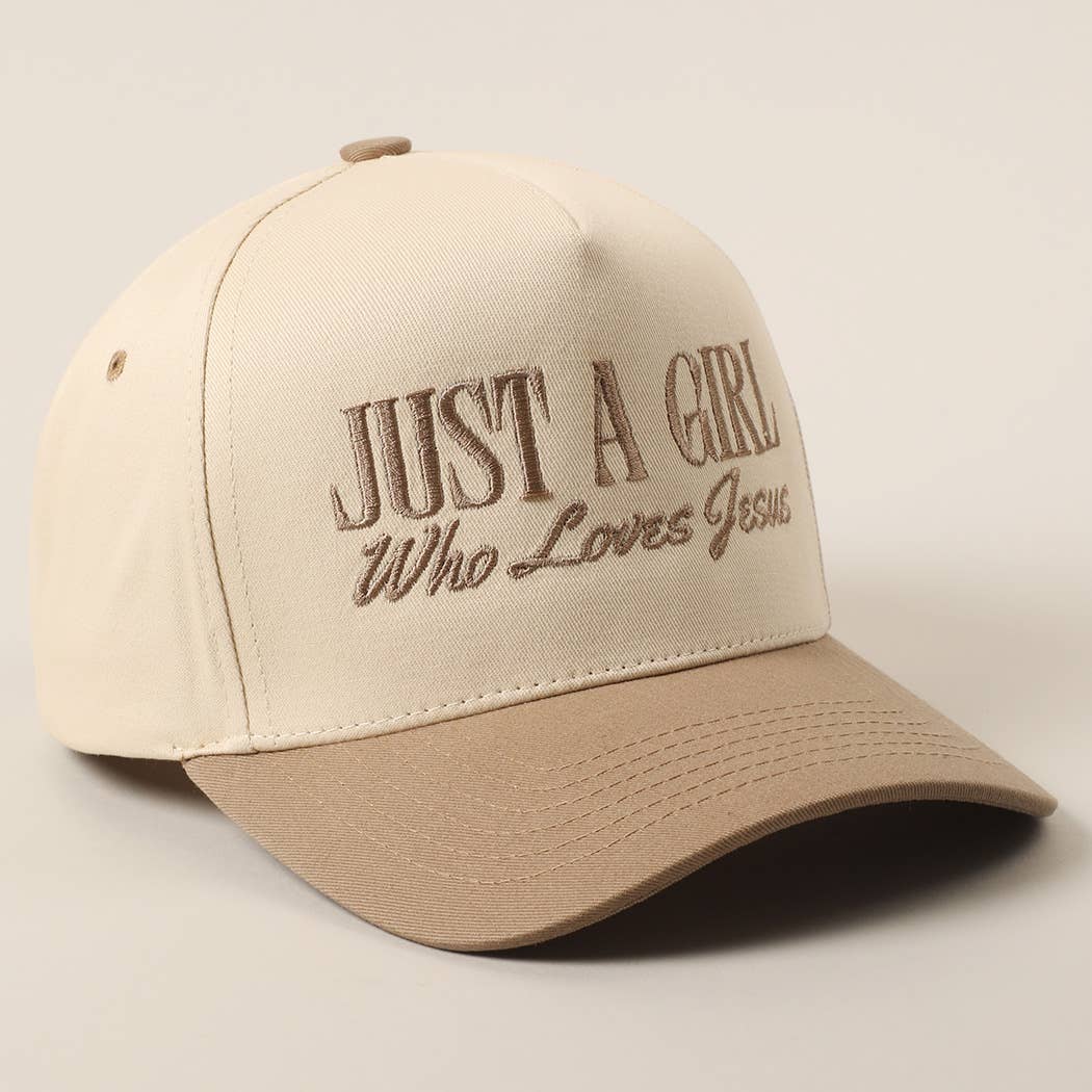 Just A Girl Who Loves Jesus Embroidery Trucker Hat: Light Denim