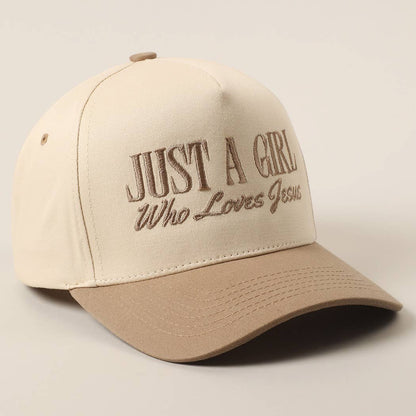 Just A Girl Who Loves Jesus Embroidery Trucker Hat: Light Denim