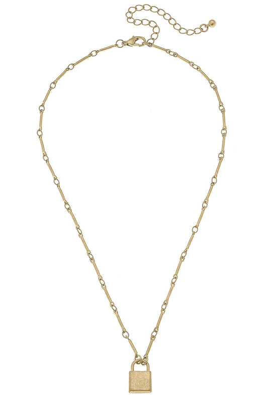 McKenna Delicate Padlock Necklace in Worn Gold