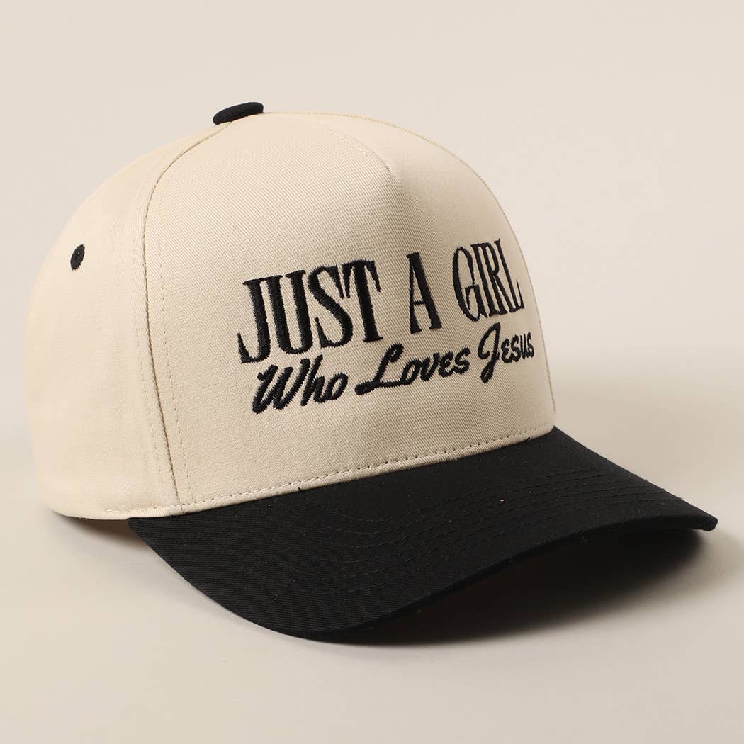 Just A Girl Who Loves Jesus Embroidery Trucker Hat: Light Denim
