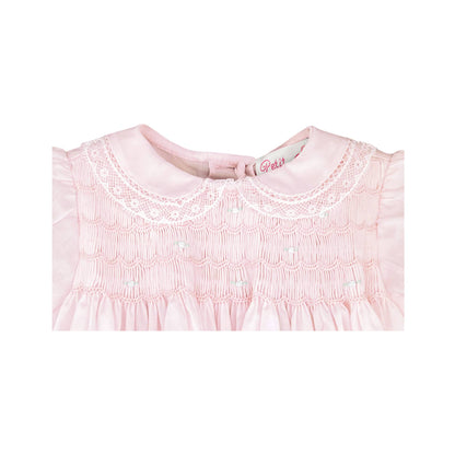 Fully Smocked Dress with Lace - Pink