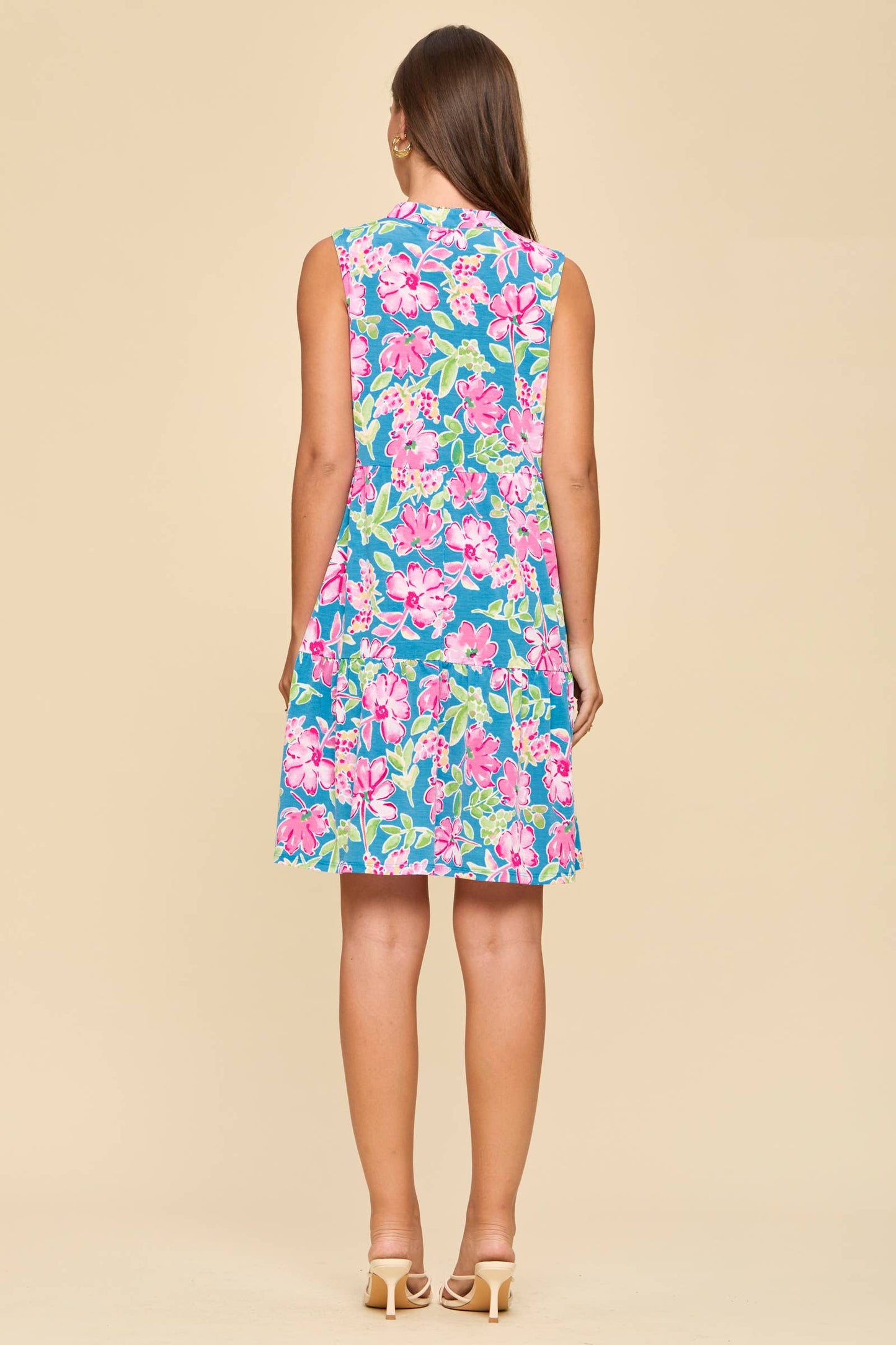 Floral Wrinkle-Free Tiered Lizzy Dress: Bright Blue