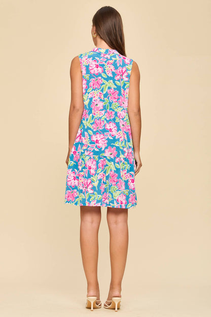 Floral Wrinkle-Free Tiered Lizzy Dress: Bright Blue