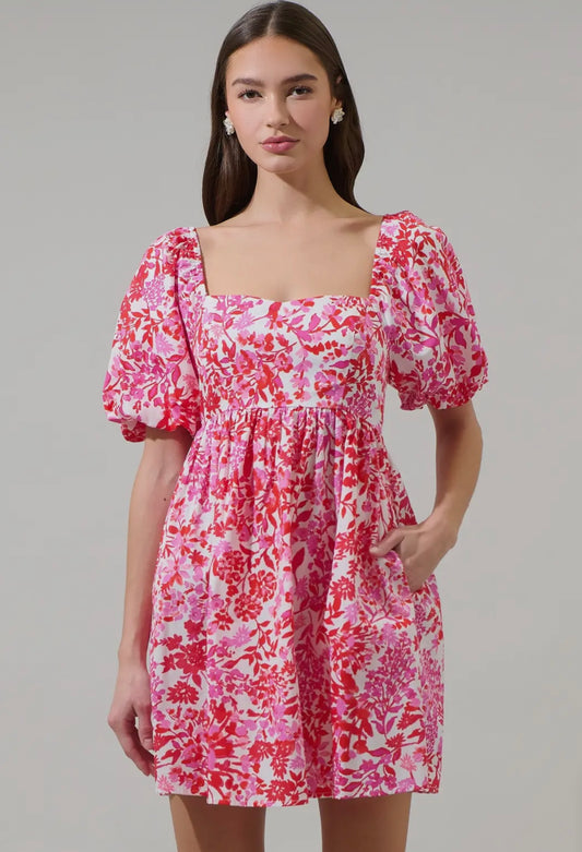 Pretty in Pink Puff Sleeve Mini Dress