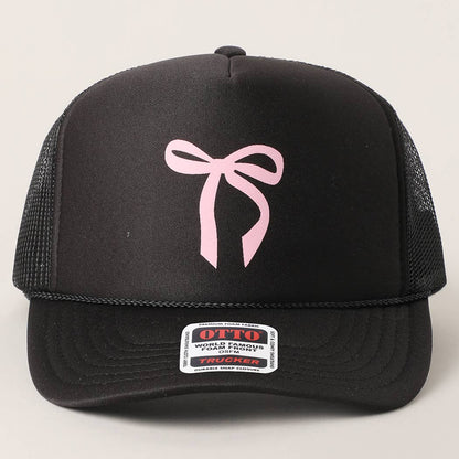Color Pop Bow Graphic Mesh Back Trucker Hat