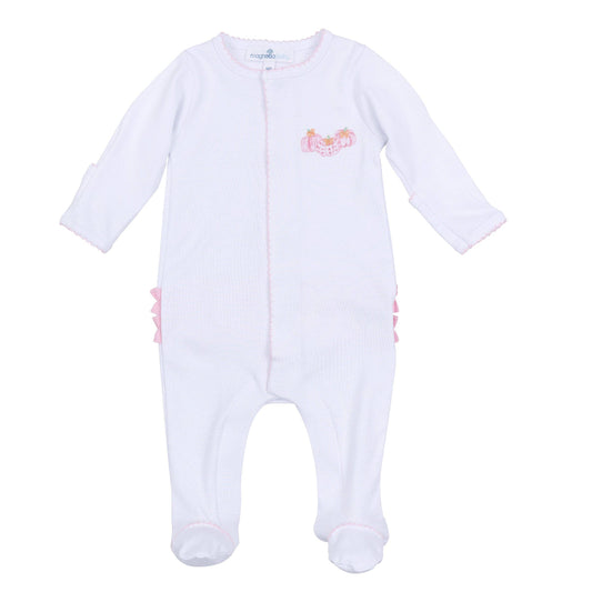 Precious Pumpkins Embroidered Ruffle Footie - Pink